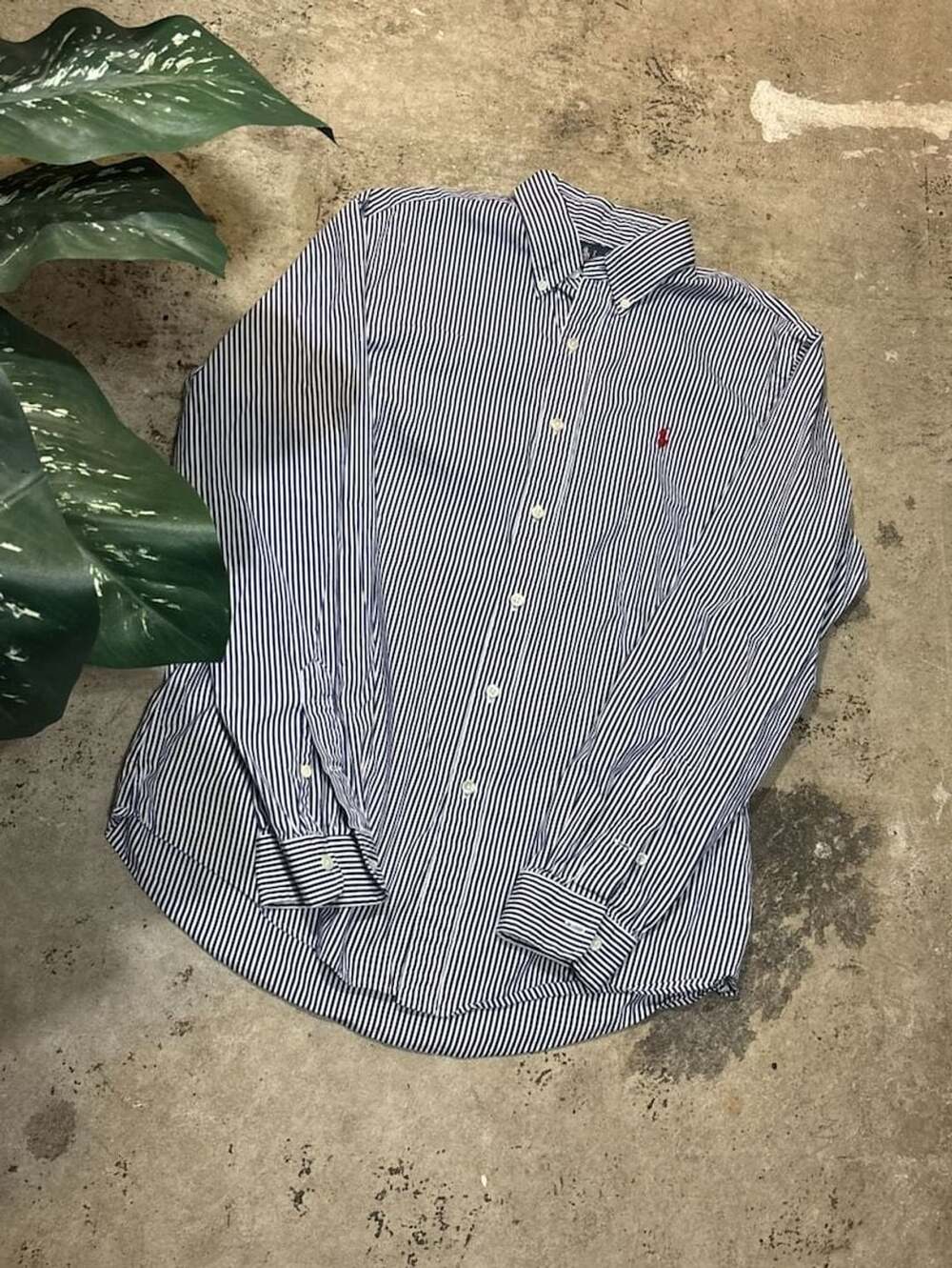 Ralph Lauren Striped Button-Up Shirt Size L Blue White 120s 2-Ply